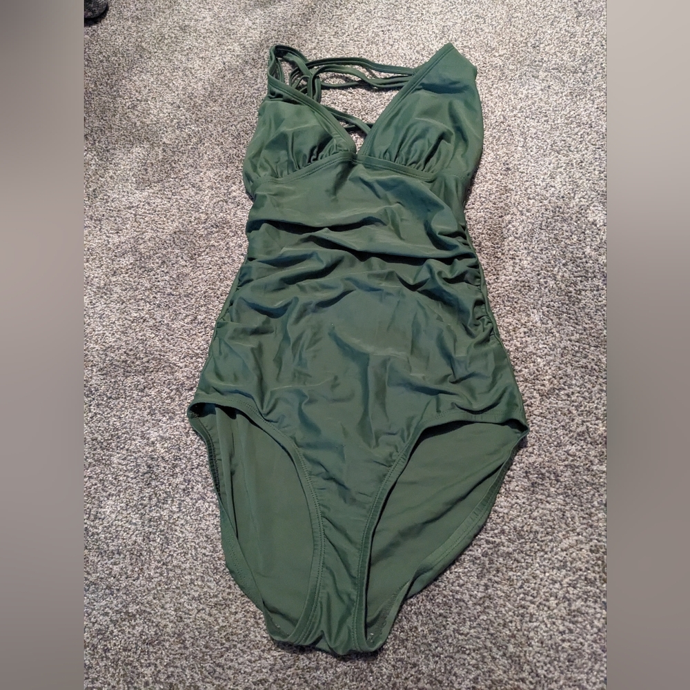 Kona Sol long torso green cross back strappy one piece size S